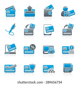 credit card, POS terminal and ATM icons - vector icon set