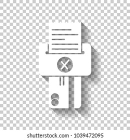 Credit card, POS terminal, failure icon. White icon with shadow on transparent background