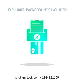 Credit card, POS terminal, failure icon. Colorful logo concept with simple shadow on white. 10 different blurred backgrounds included