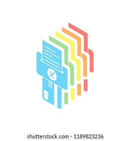 Credit card, POS terminal, failure icon. Stack of colorful isometric icons on white background