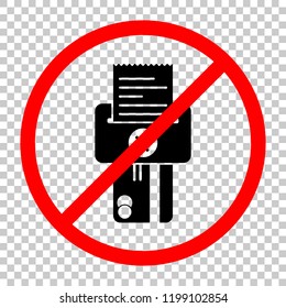 Credit card, POS terminal, failure icon. Not allowed, black object in red warning sign with transparent background