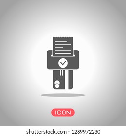 Credit card, POS terminal, success icon. Icon under spotlight. Gray background