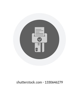 Credit card, POS terminal, success icon. Icon in colored circle with gray bold border. Web button, modern flat design