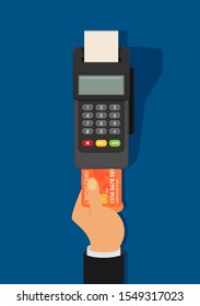 Credit card and pos terminal. Vector flat illustration