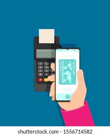 Credit card and pos terminal. Vector flat illustration