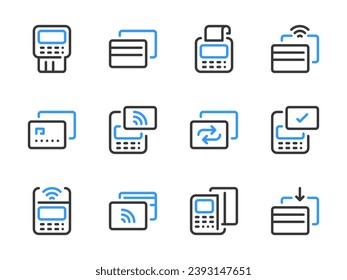 Credit card and POS terminal vector line icons. Finance and Payment outline icon set.