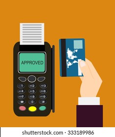 Credit card and pos terminal. Vector flat illustration