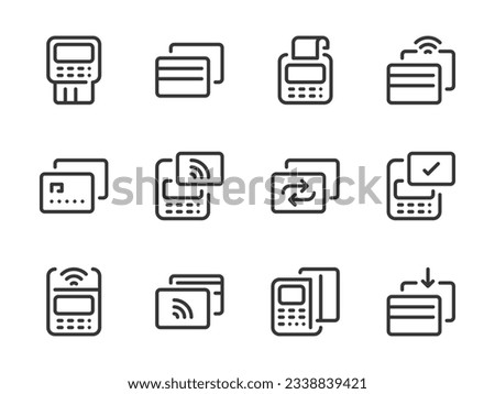Credit card and POS terminal vector line icons. Finance and Payment outline icon set.