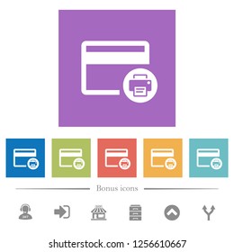 Credit card print record flat white icons in square backgrounds. 6 bonus icons included.