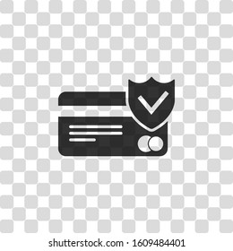 credit card protection icon. Black symbol on transparency grid