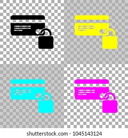 credit card protection icon. Colored set of cmyk icons on transparent background