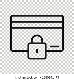 Credit card protection icon in flat style. Safe shopping vector illustration on white isolated background. Commercial padlock business concept.