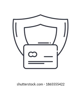 Credit card protection icon, linear isolated illustration, thin line vector, web design sign, outline concept symbol with editable stroke on white background.