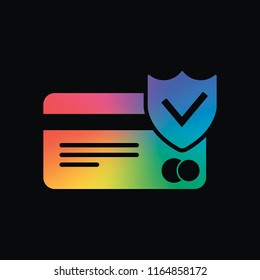 credit card protection icon. Rainbow color and dark background