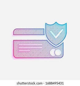 credit card protection icon. Technology logo with diagonal lines and colored gradient. Neon graphic, light effect. Blue and red colors