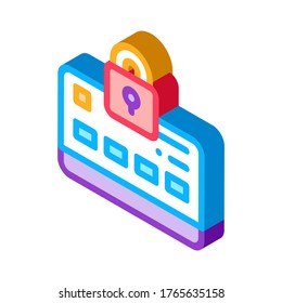 Vector de iconos de protección de tarjeta de crédito. Signo de protección de tarjeta de crédito isométrica. ilustración de símbolo aislado de color