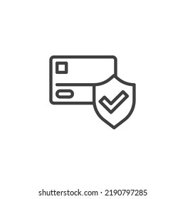 Credit card protection line icon. linear style sign for mobile concept and web design. Bank card and shield outline vector icon. Symbol, logo illustration. Vector graphics