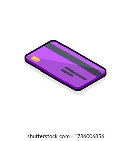 Credit card Purple left view - Black Stroke+Shadow icon vector isometric. Flat style vector illustration.