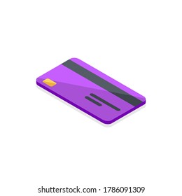 Credit card Purple left view - Shadow icon vector isometric. Flat style vector illustration.