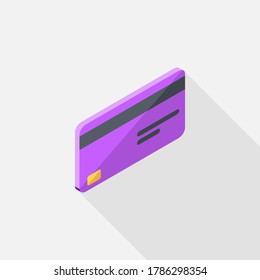 Credit card Purple right view icon vector isometric. Flat style vector illustration.