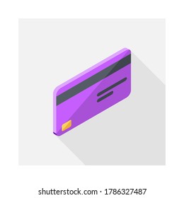 Credit card Purple right view icon vector isometric. Flat style vector illustration.