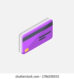 Credit card Purple right view - White Stroke+Shadow icon vector isometric. Flat style vector illustration.