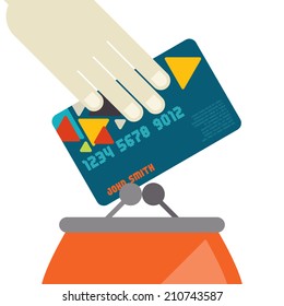 Credit Card And Purse In Flat Design Style. Vector Illustration. Eps 10
