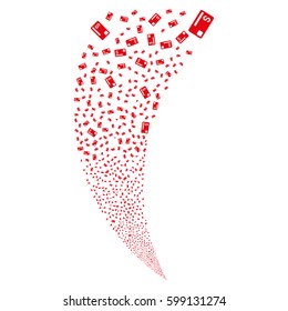 Credit Card random fireworks stream. Vector illustration style is flat red iconic symbols on a white background. Object fountain created from scattered icons.