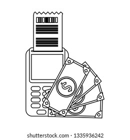 credit card reader and cash symbol black and white