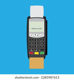 Lector de tarjetas de crédito aislado en fondo azul - vector de ilustración.