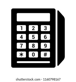 Credit card reader with magnetic stripe swipe and chip insert and number pad flat vector icon for apps and websites
