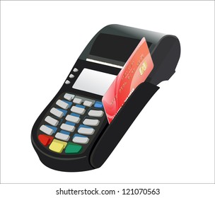 Credit Card And Card Reader On White Background