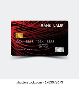 Credit card. With red elements desing. And inspiration from abstract. On white background. Glossy plastic style. 