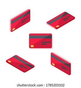 Credit card Red Isometric & Flat - Shadow icon vector. Flat style vector illustration.