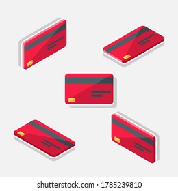 Tarjeta de crédito Red Isometric & Flat - White Stroke+Shadow icon vector. Ilustración vectorial de estilo plano.
