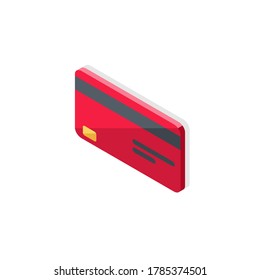Credit card Red left view - Shadow icon vector isometric. Flat style vector illustration.