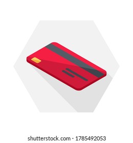 Credit card Red left view icon vector isometric. Flat style vector illustration.