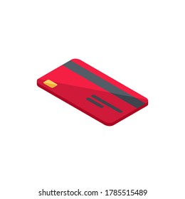 Credit card Red left view - White Background icon vector isometric. Flat style vector illustration.