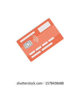 Credit card. Red plastic card for payment. Ability to pay online, wirelessly. Vector illustration isolated on a white background. Banking, money in the bank.
