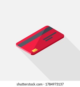 Tarjeta de crédito Vector de icono de vista roja derecha isométrico. Ilustración vectorial de estilo plano.