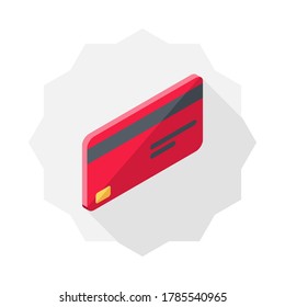 Tarjeta de crédito Vector de icono de vista roja derecha isométrico. Ilustración vectorial de estilo plano.