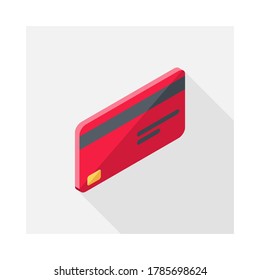 Credit card Red right view icon vector isometric. Flat style vector illustration.