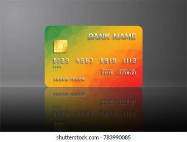 Credit card red yellow and green on grey background with shadow. Abstract design for business. 