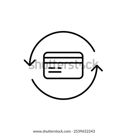 Credit card in refresh arrows. Balance update, recurring payments or subscription renewal. Pixel perfect, editable stroke icon