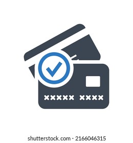 Credit card related vector glyph icon. Credit cards with check mark sign. Isolated on white background. Editable vector illustration