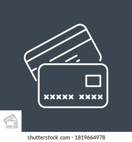 Credit card related vector thin line icon. Isolated on black background. Editable stroke. Vector illustration.