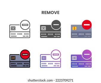 Credit Card Remove icon set style ouline, glyph, flat color and gradient. Vector Illustration for Graphic Design Element. Isolated on white background