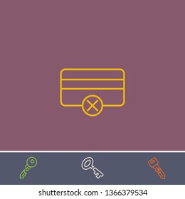 credit card remove vector line icon.Basic element illustration.credit card remove vector outline symbol design.Bonus broken key graphic concept