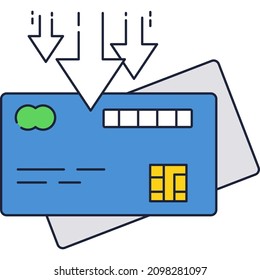 Symbol für die Wiederherstellung der Kreditkarte, einzeln auf weißem Hintergrund. Rücknahme und Bonus, Belastung und Einlage, finanzielle Ersparnisse und Transaktionskonzept