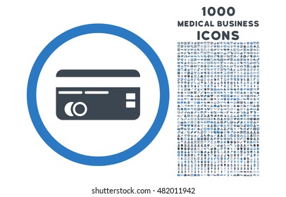 Credit Card rounded vector bicolor icon with 1000 medical business icons. Set style is flat pictograms, smooth blue colors, white background.